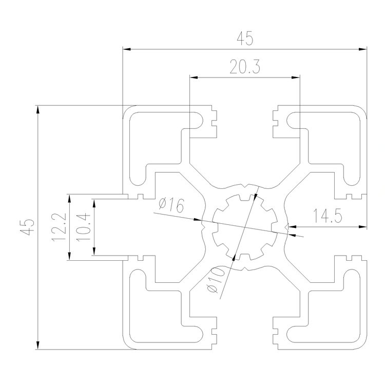 EFE10-4545B工業(yè)鋁型材尺寸圖