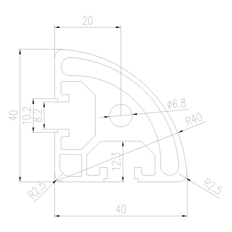 EFE8-4040R工業鋁型材尺寸圖